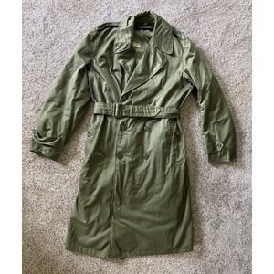 Vintage 50's US Military Green Trench Coat Removable Wool Liner Long Medium Read